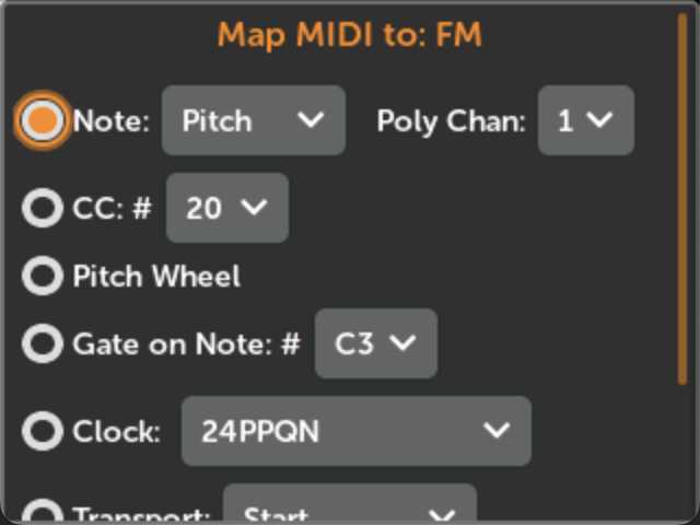 MIDIマップ信号選択
